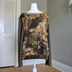 Vintage 90s Y2K Uniform Velvet Top Asian Dragon Mesh Green Whimsigoth Size 1X